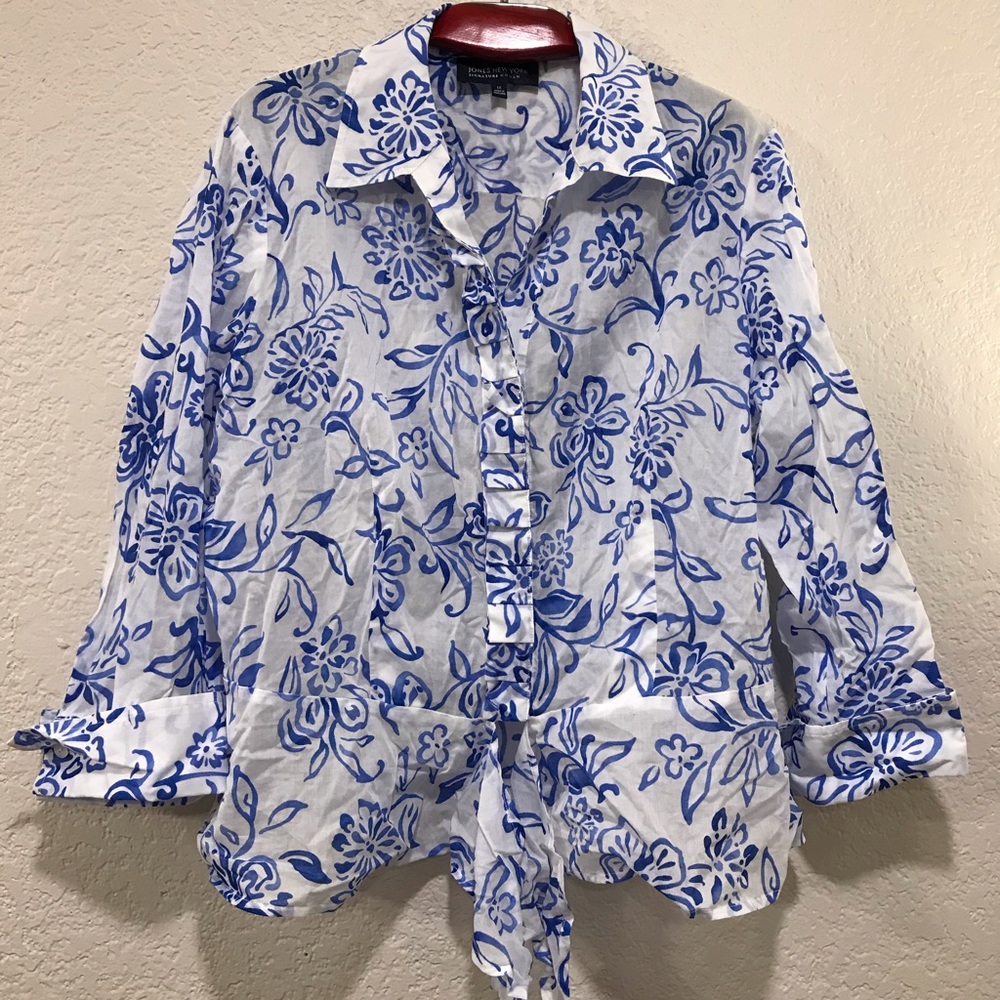 Jones New York Size 1X Printed Button-Front Blouse